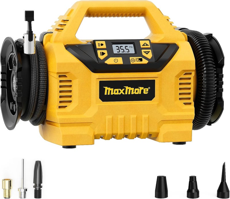 MaxMore Portable Tire Inflator/deflator Compatible with DeWalt 20V Battery (Tool Only),160 PSI High Pressure Cordless Air Compressor Pump, Digital Gauge, Auto Shut-Off, LED Light for Car, Bike, Balls - Image 1